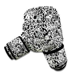 Black And White Graffiti Pattern Print Boxing Gloves