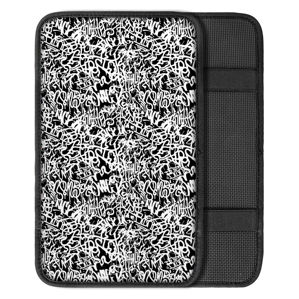 Black And White Graffiti Pattern Print Car Center Console Cover