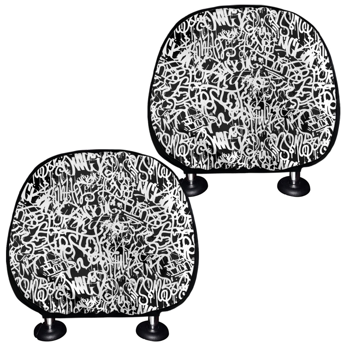 Black And White Graffiti Pattern Print Car Headrest Covers