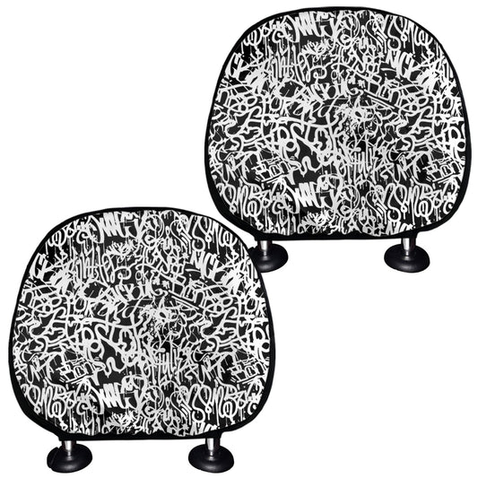 Black And White Graffiti Pattern Print Car Headrest Covers