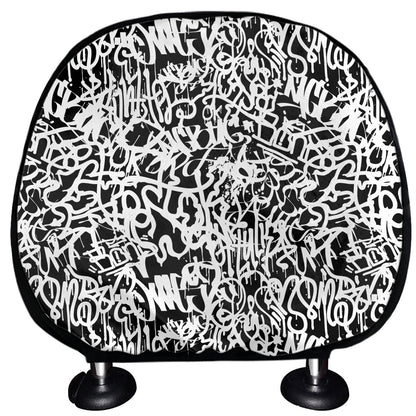 Black And White Graffiti Pattern Print Car Headrest Covers