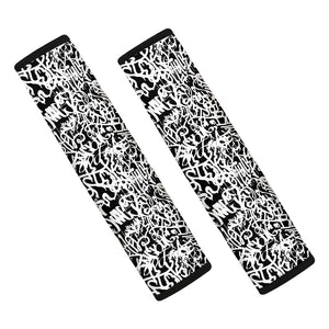 Black And White Graffiti Pattern Print Car Seat Belt Covers