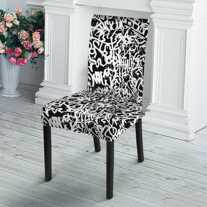 Black And White Graffiti Pattern Print Dining Chair Slipcover