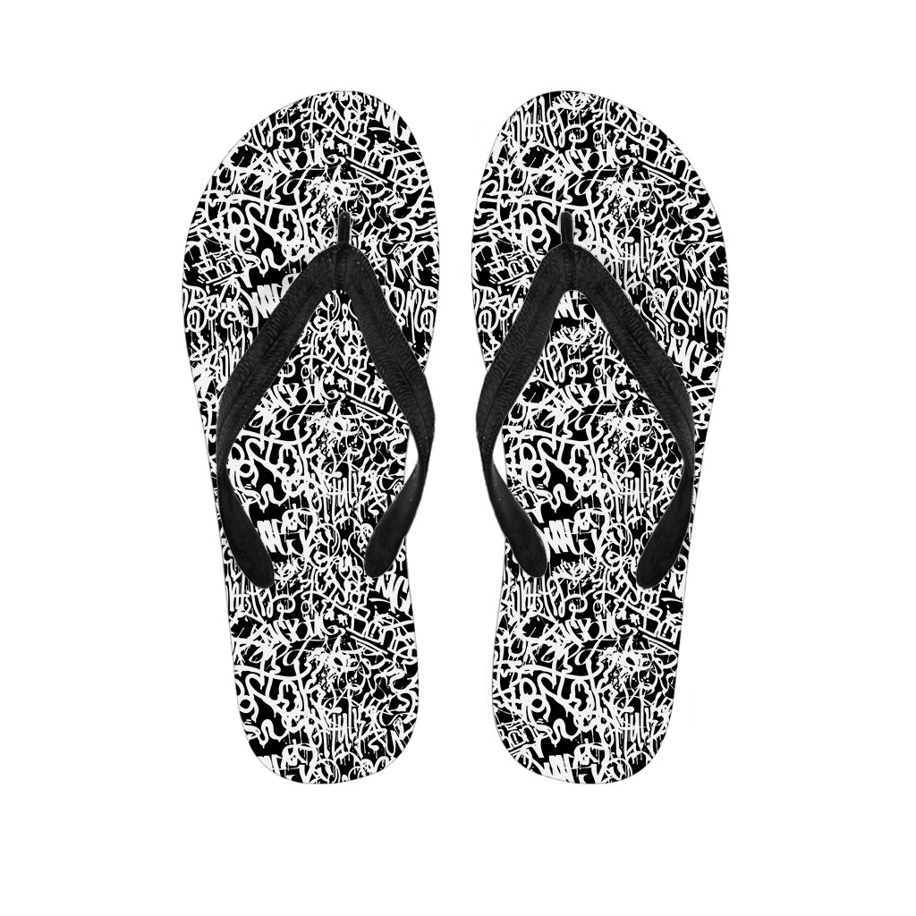 Black And White Graffiti Pattern Print Flip Flops