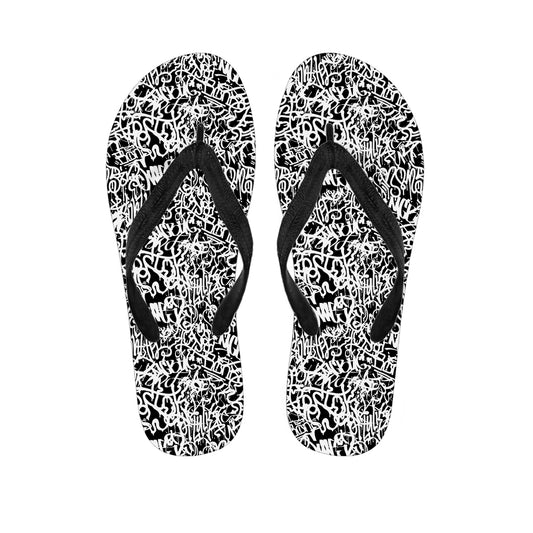 Black And White Graffiti Pattern Print Flip Flops