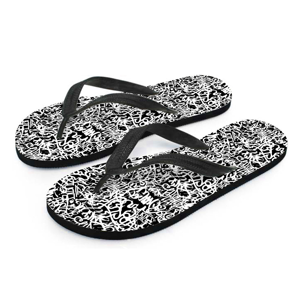 Black And White Graffiti Pattern Print Flip Flops