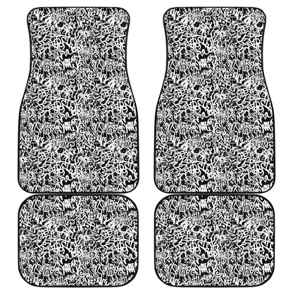 Black And White Graffiti Pattern Print Front and Back Car Floor Mats