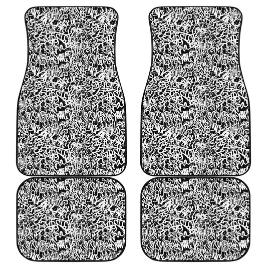 Black And White Graffiti Pattern Print Front and Back Car Floor Mats