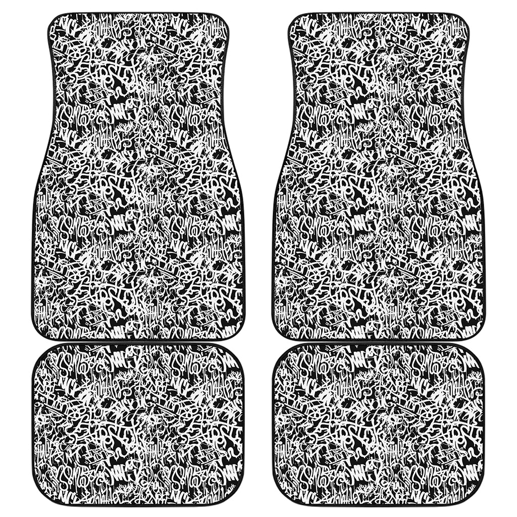Black And White Graffiti Pattern Print Front and Back Car Floor Mats