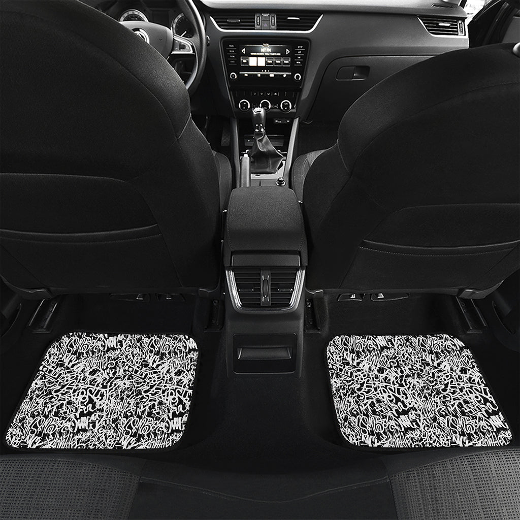 Black And White Graffiti Pattern Print Front and Back Car Floor Mats