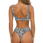 Black And White Graffiti Pattern Print Front Bow Tie Bikini