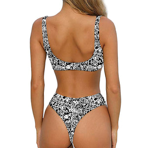 Black And White Graffiti Pattern Print Front Bow Tie Bikini