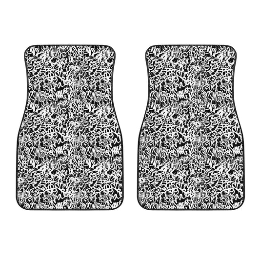 Black And White Graffiti Pattern Print Front Car Floor Mats