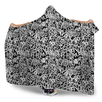 Black And White Graffiti Pattern Print Hooded Blanket