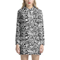 Black And White Graffiti Pattern Print Pullover Hoodie Dress