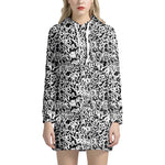 Black And White Graffiti Pattern Print Hoodie Dress