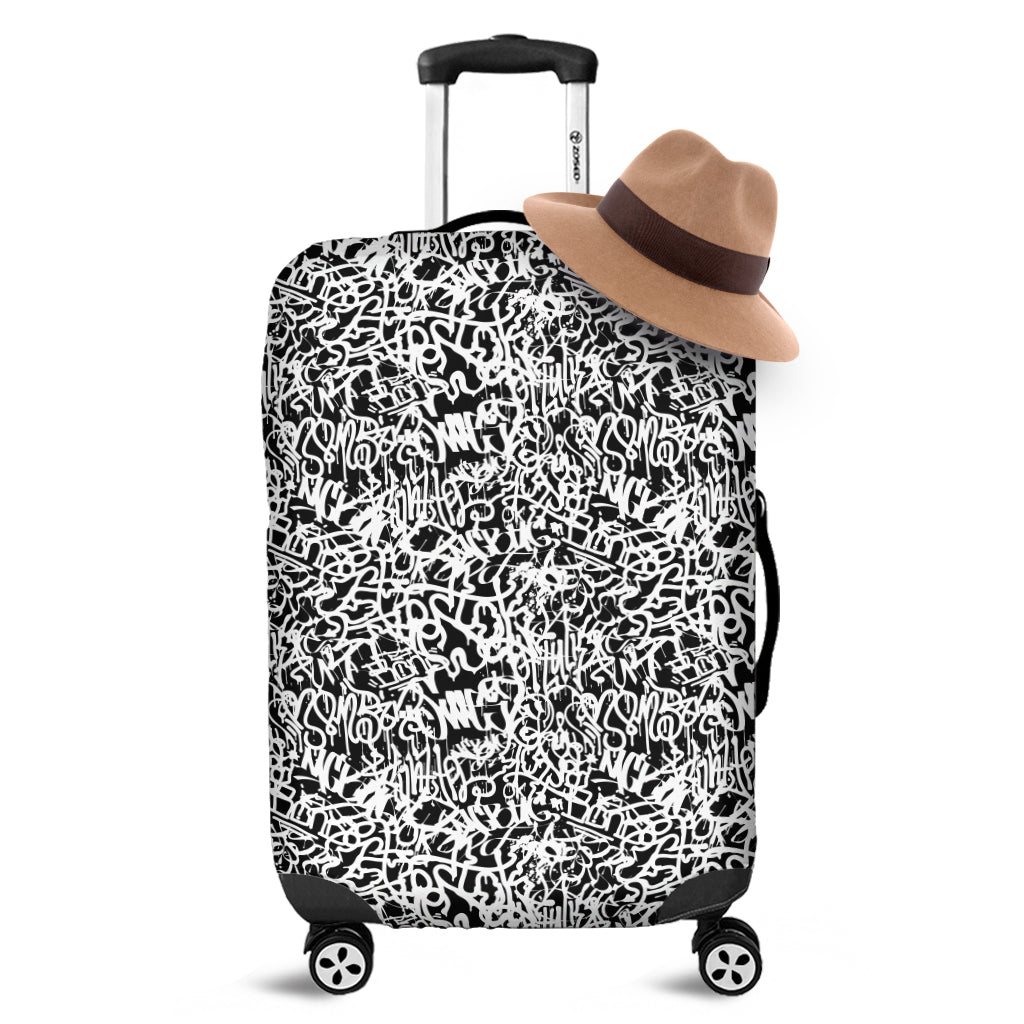 Black And White Graffiti Pattern Print Luggage Cover