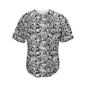 Black And White Graffiti Pattern Print Men's Baseball Jersey