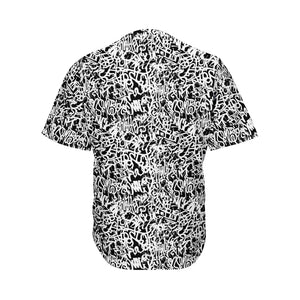 Black And White Graffiti Pattern Print Men's Baseball Jersey