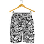 Black And White Graffiti Pattern Print Men's Shorts