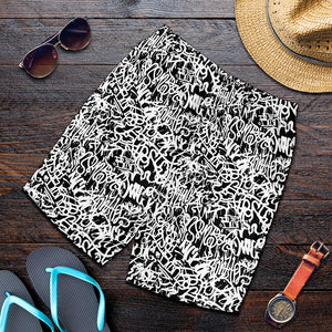 Black And White Graffiti Pattern Print Men's Shorts