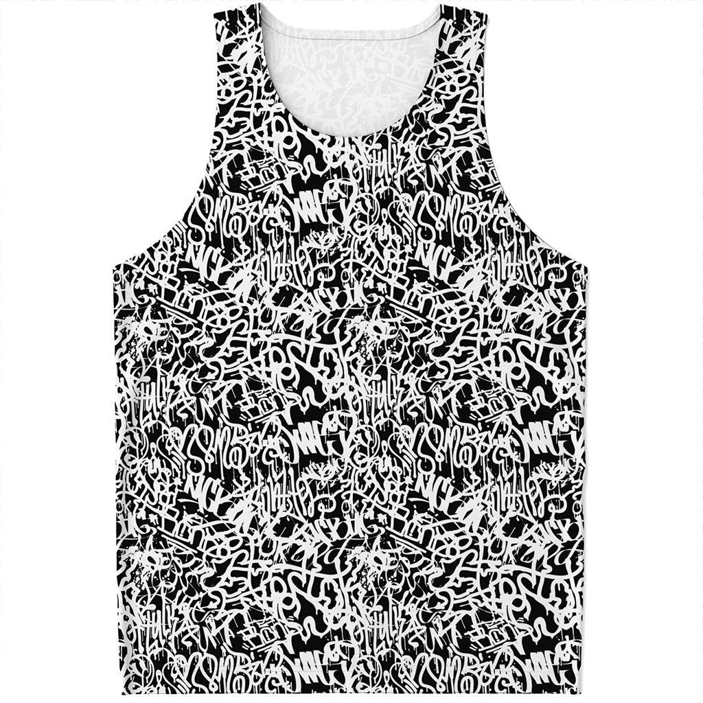 Black And White Graffiti Pattern Print Men's Tank Top