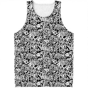 Black And White Graffiti Pattern Print Men's Tank Top