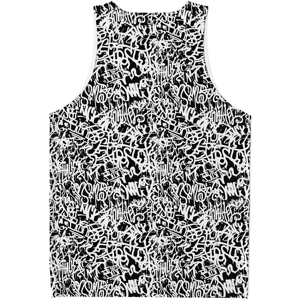 Black And White Graffiti Pattern Print Men's Tank Top