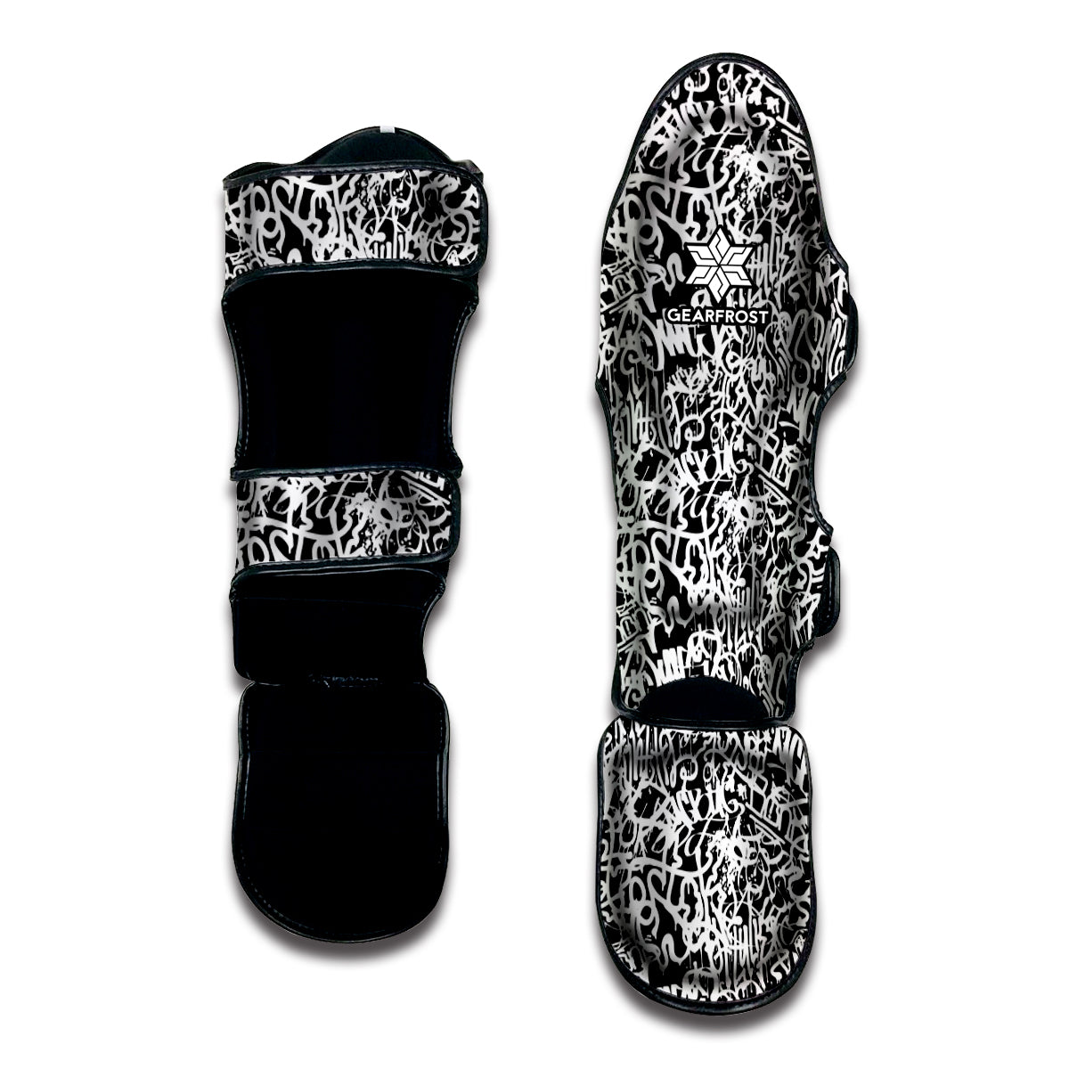 Black And White Graffiti Pattern Print Muay Thai Shin Guard