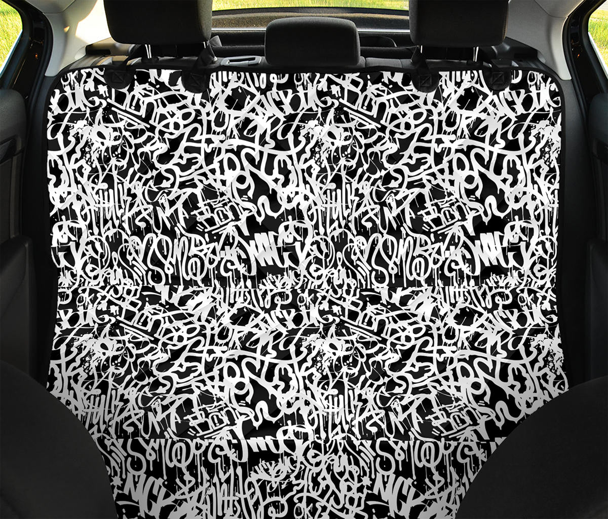 Black And White Graffiti Pattern Print Pet Car Back Seat Cover