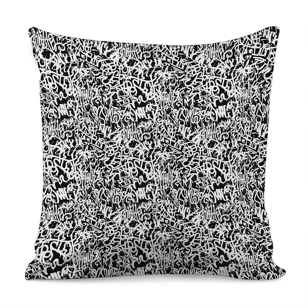 Black And White Graffiti Pattern Print Pillow Cover