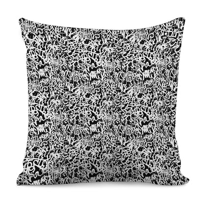 Black And White Graffiti Pattern Print Pillow Cover