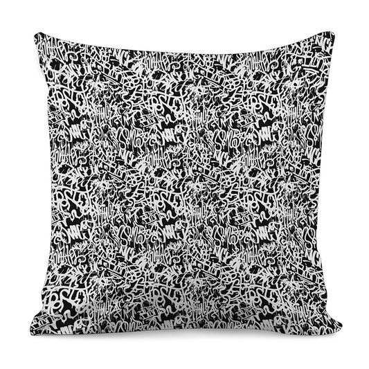 Black And White Graffiti Pattern Print Pillow Cover