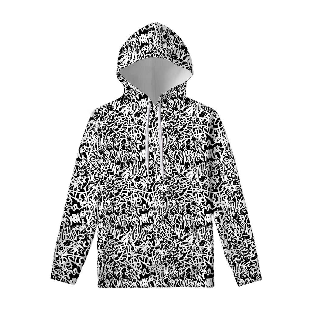 Black And White Graffiti Pattern Print Pullover Hoodie