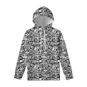 Black And White Graffiti Pattern Print Pullover Hoodie