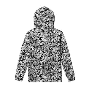 Black And White Graffiti Pattern Print Pullover Hoodie