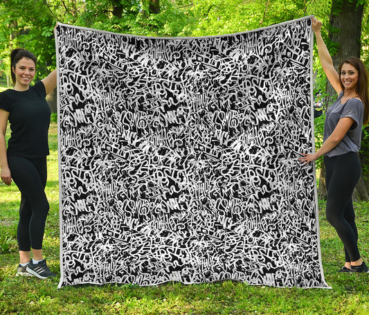 Black And White Graffiti Pattern Print Quilt