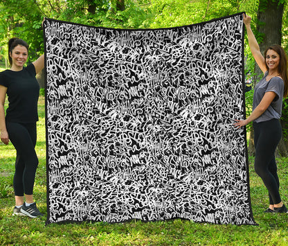 Black And White Graffiti Pattern Print Quilt