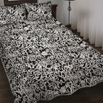 Black And White Graffiti Pattern Print Quilt Bed Set