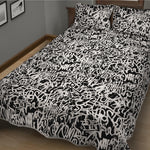 Black And White Graffiti Pattern Print Quilt Bed Set