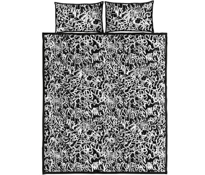 Black And White Graffiti Pattern Print Quilt Bed Set