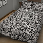 Black And White Graffiti Pattern Print Quilt Bed Set