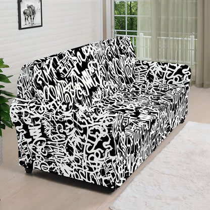 Black And White Graffiti Pattern Print Sofa Cover
