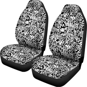 Black And White Graffiti Pattern Print Universal Fit Car Seat Covers