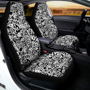 Black And White Graffiti Pattern Print Universal Fit Car Seat Covers