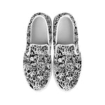 Black And White Graffiti Pattern Print White Slip On Shoes