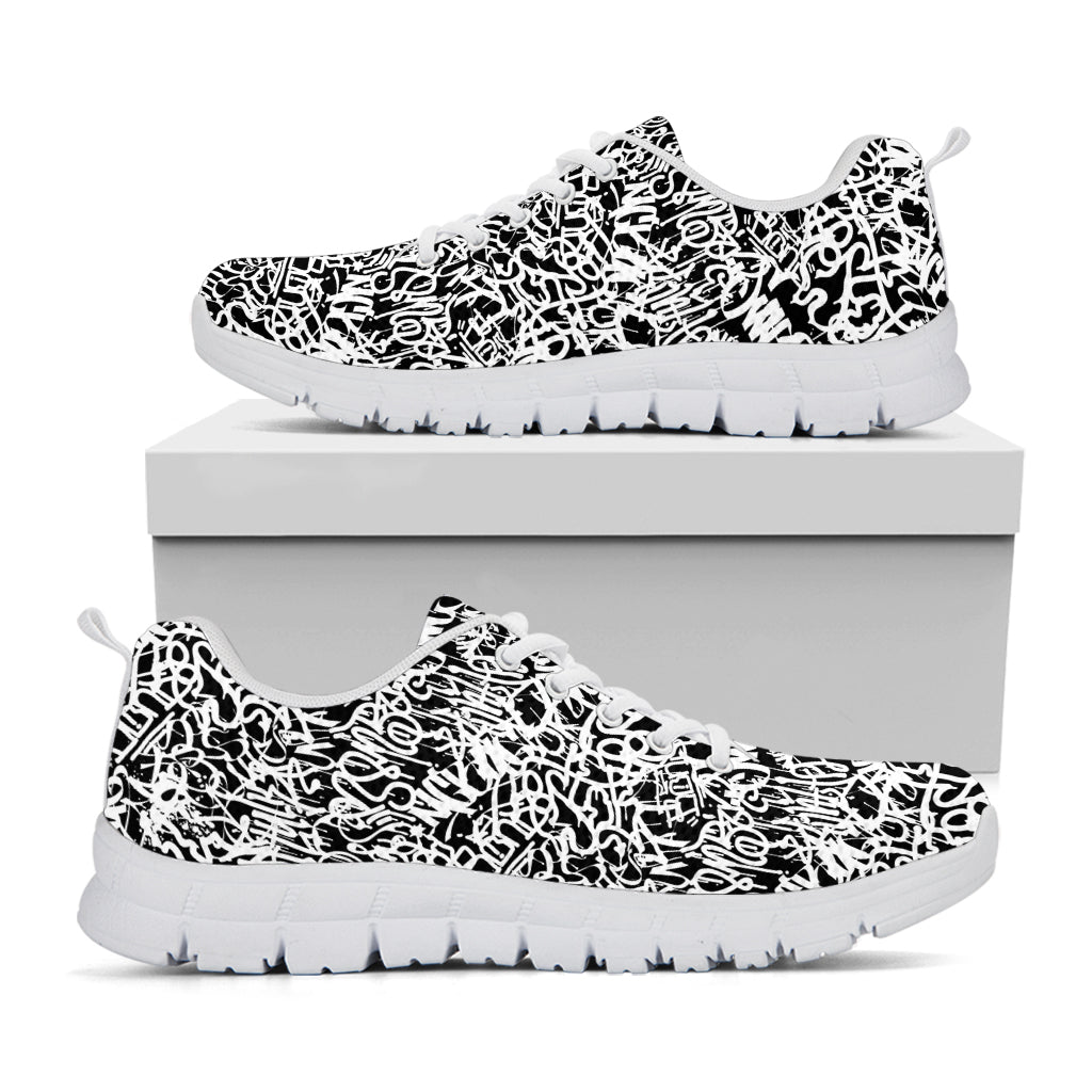 Black And White Graffiti Pattern Print White Sneakers