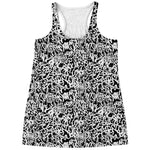Black And White Graffiti Pattern Print Women's Racerback Tank Top