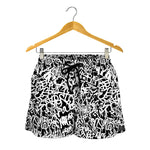 Black And White Graffiti Pattern Print Women's Shorts