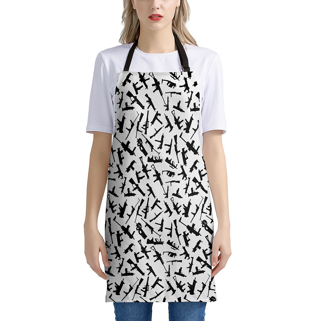 Black And White Guns Pattern Print Apron